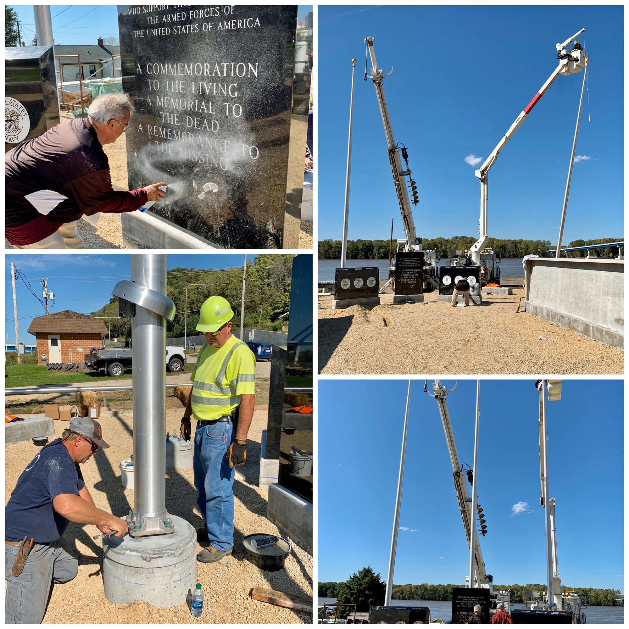 Photos of the main Monuments and Flag Poles being installed.